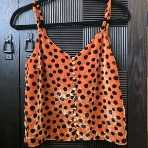 Madewell Velvet Orange And Black Polka Dot Camisole Top Size 0